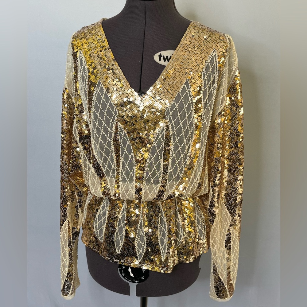 Glamorous Gold Sequin Long Sleeve Blouse